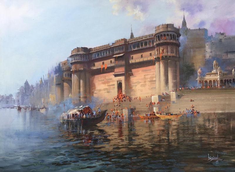 Cityscape acrylic painting titled 'Varanasi 6', 30x40 inches, by artist Bijay Biswaal on Canvas