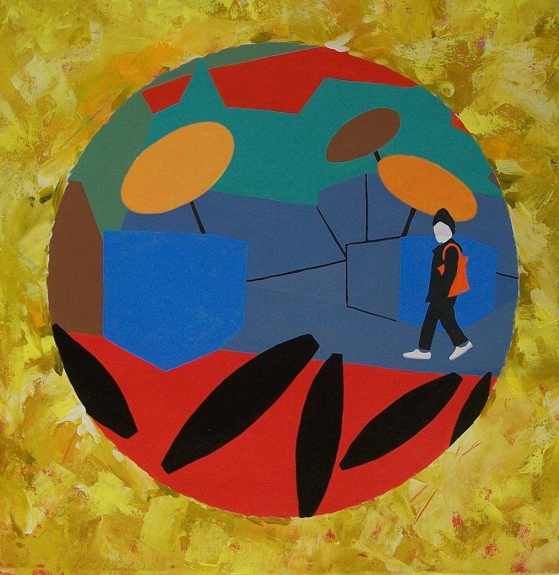 Abstract acrylic painting titled 'Varanasi', 24x24 inches, by artist Prasanta Acharjee on Canvas