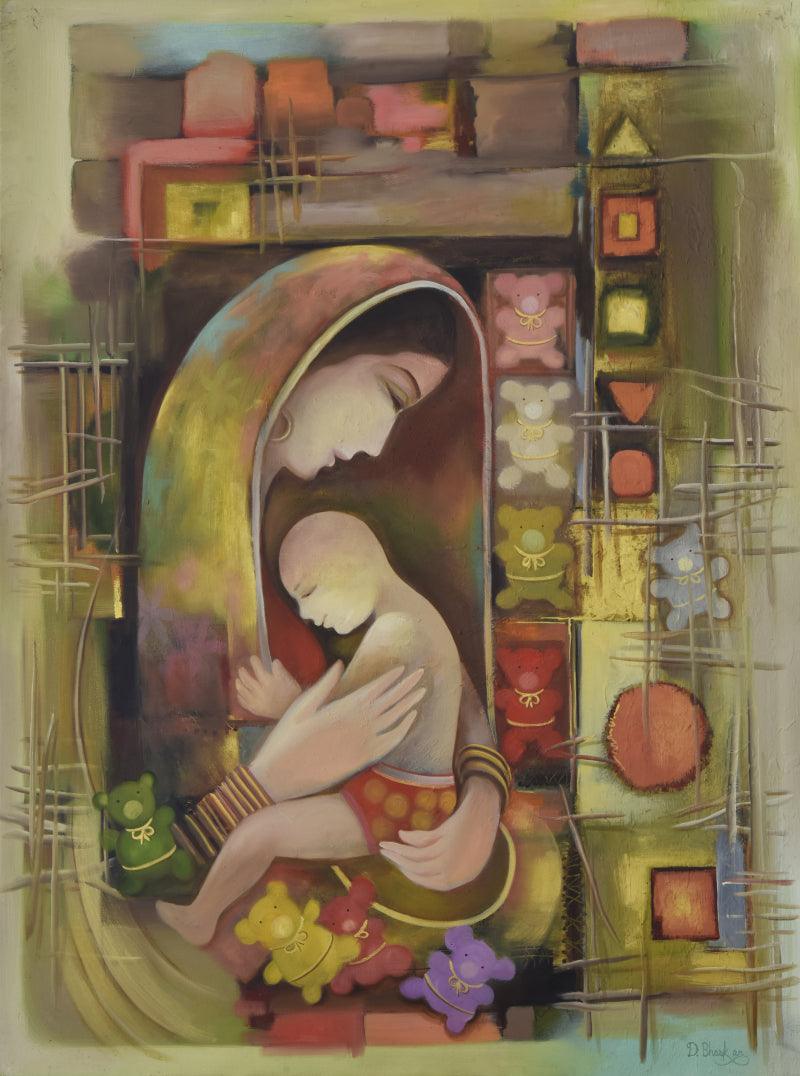 Figurative oil painting titled 'Vatsalya', 36x48 inches, by artist Durshit Bhaskar on Canvas