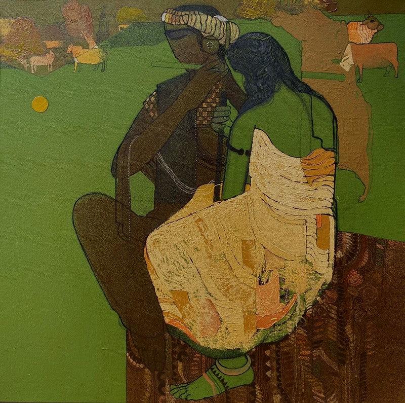 Figurative acrylic painting titled 'Village 11', 30x24 inches, by artist Siddharth Shingade on Canvas