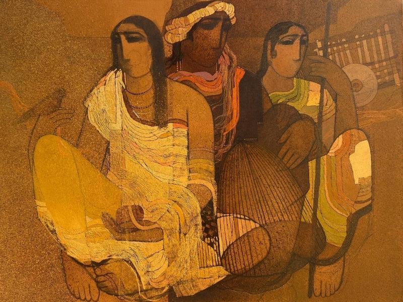 Figurative acrylic painting titled 'Village 5', 36x36 inches, by artist Siddharth Shingade on Canvas