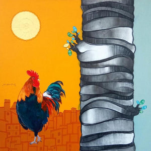 Animals acrylic painting titled 'Village', 36x36 inches, by artist Shankar Lohar on Paper