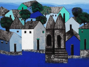 Cityscape acrylic painting titled 'Village', 48x36 inches, by artist Nagesh Ghodke on Canvas