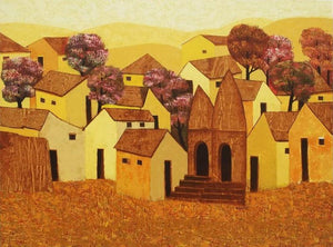 Cityscape acrylic painting titled 'Village ', 48x36 inches, by artist Nagesh Ghodke on Canvas