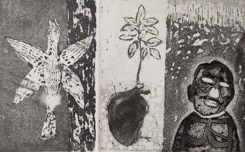 contemporary printmaking titled 'Village Life', 6x9 inches, by artist Kumar Misal on Paper