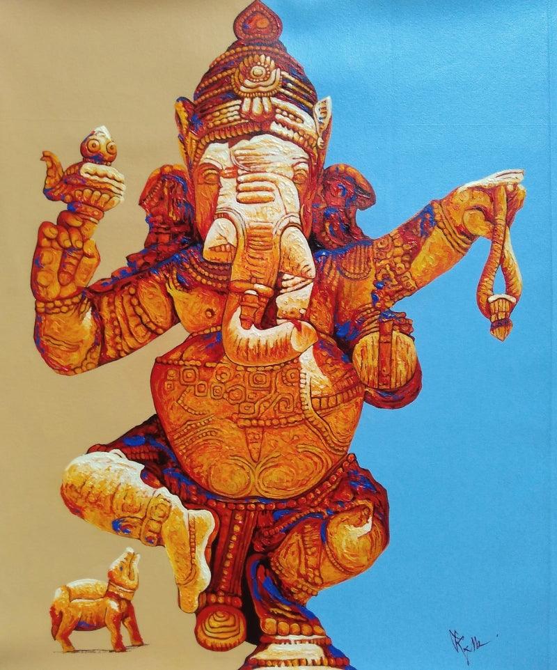 Religious acrylic painting titled 'Vinayaka', 9x8 inches, by artist Sakthivel Ramalingam on Canvas