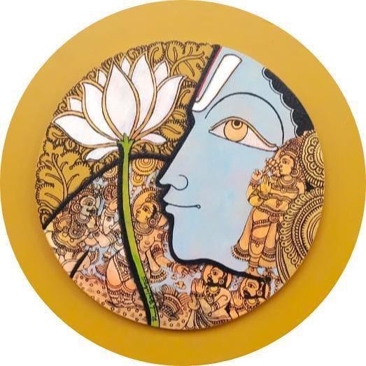 Religious acrylic painting titled 'Vishnu 2', 16x16 inches, by artist Ramesh Gorjala on Canvas