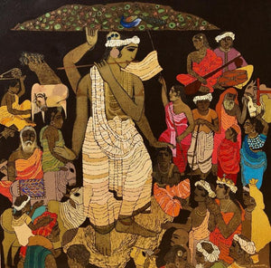 Religious acrylic painting titled 'Vrindavan 4', 36x36 inches, by artist Siddharth Shingade on Canvas