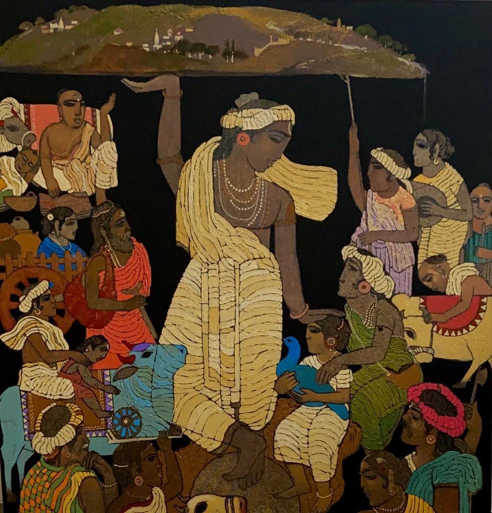 Religious acrylic painting titled 'Vrindavan 6', 30x30 inches, by artist Siddharth Shingade on Canvas