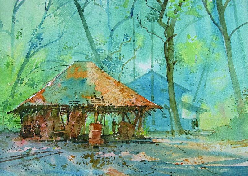 Landscape watercolor painting titled 'WATERCOLOUR LANDSCAPES', 20x15 inches, by artist Sachin Naik on Handmade Paper