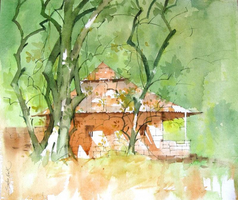 Landscape watercolor painting titled 'WATERCOLOUR LANDSCAPES', 16x18 inches, by artist Sachin Naik on Handmade Paper