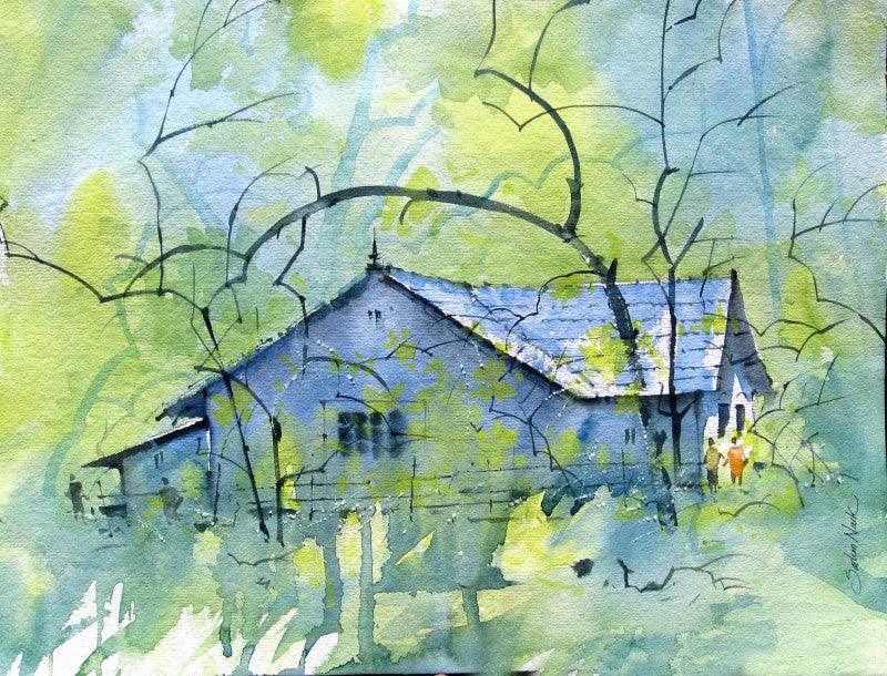 Landscape watercolor painting titled 'WATERCOLOUR LANDSCAPES', 15x16 inches, by artist Sachin Naik on Handmade Paper