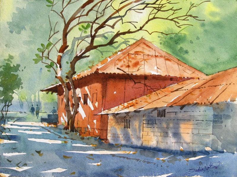Landscape watercolor painting titled 'WATERCOLOUR LANDSCAPES', 14x11 inches, by artist Sachin Naik on Handmade Paper