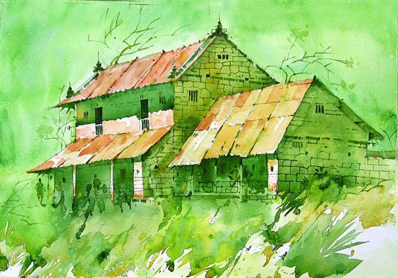 Landscape watercolor painting titled 'WATERCOLOUR LANDSCAPES', 20x15 inches, by artist Sachin Naik on Handmade Paper
