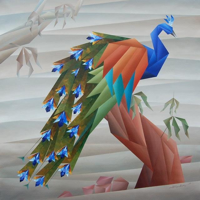 Animals acrylic painting titled 'Waiting', 46x46 inches, by artist NIRAKAR CHOWDHURY on Canvas