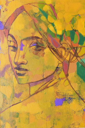 Figurative acrylic painting titled 'Waiting', 14x9 inches, by artist Avinash Mokashe on Canvas Board
