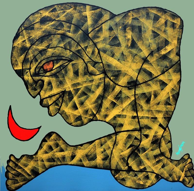 contemporary acrylic painting titled 'Waiting', 39x39 inches, by artist Arvind Sharma on Canvas