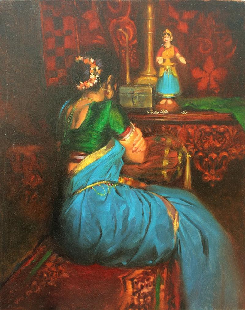 Realistic oil painting titled 'Wating', 36x30 inches, by artist Vijay Jadhav on Canvas