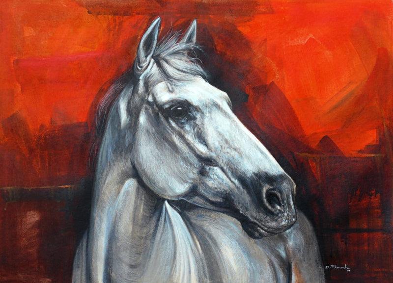 Animals mixed media painting titled 'White Horse', 21x29 inches, by artist D Tiroumale on Paper