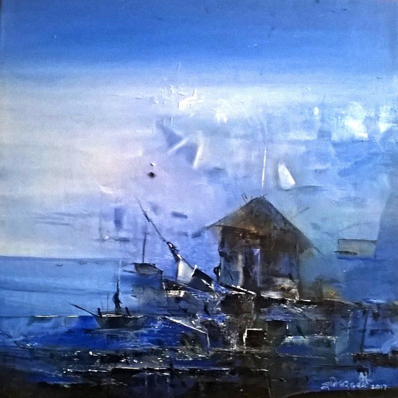 contemporary acrylic painting titled 'Winter', 20x20 inches, by artist Dnyaneshwar Dhavale on Canvas