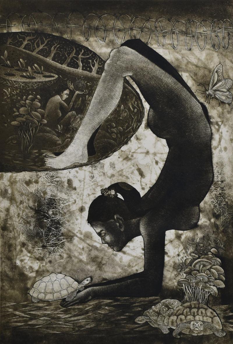 contemporary printmaking titled 'Women', 26x18 inches, by artist Tribhuvan Kumar on Paper