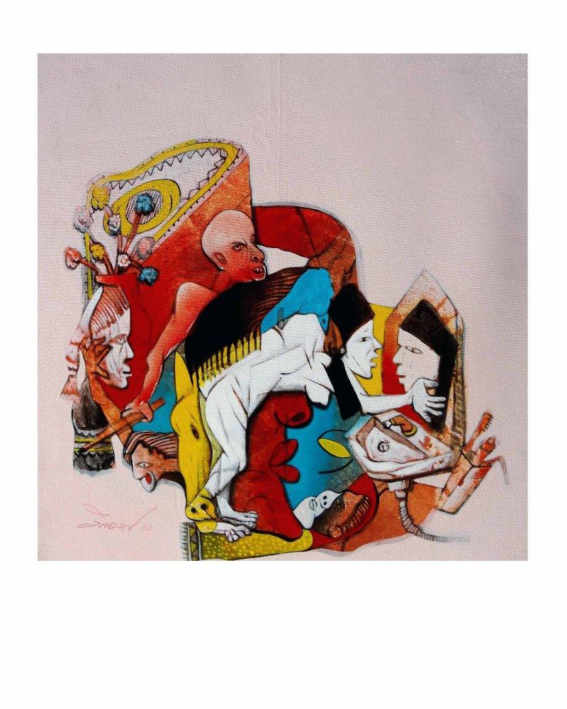 Figurative acrylic painting titled 'Women', 24x24 inches, by artist Mahesh Pal Gobra on canvas