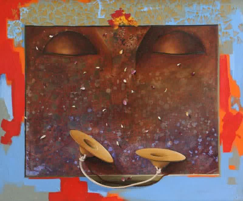 Figurative acrylic oil painting titled 'Worship', 36x30 inches, by artist Nitin Marde on Canvas