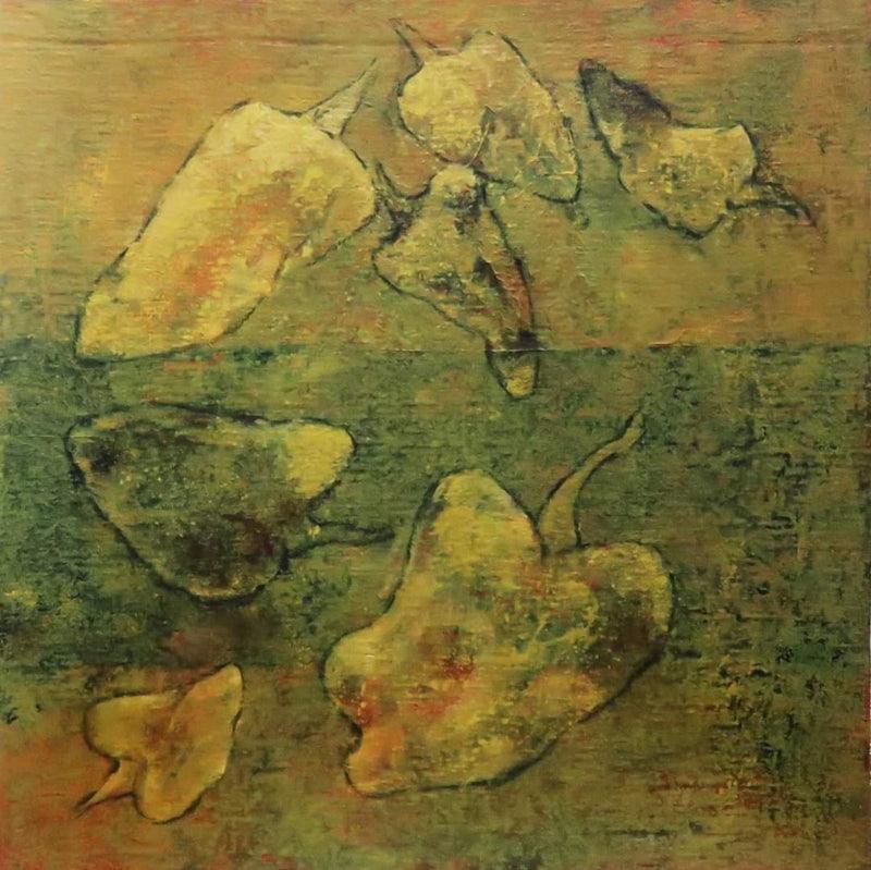 Food acrylic painting titled 'Yellow Chillies', 10x10 inches, by artist Mahendra Parmar on Canvas