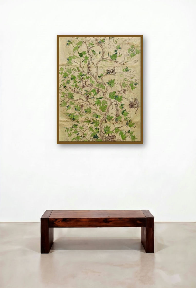A Delicate Tree (A Tapestry of Time) by artist Sunil Lohar displayed in a Rustic Family Room