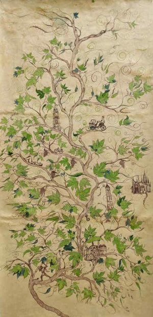 A Delicate Tree (A Tapestry of Time) by Sunil Lohar, Original Watercolor Nature Painting on Rice Paper, Large Vertical Wall Art