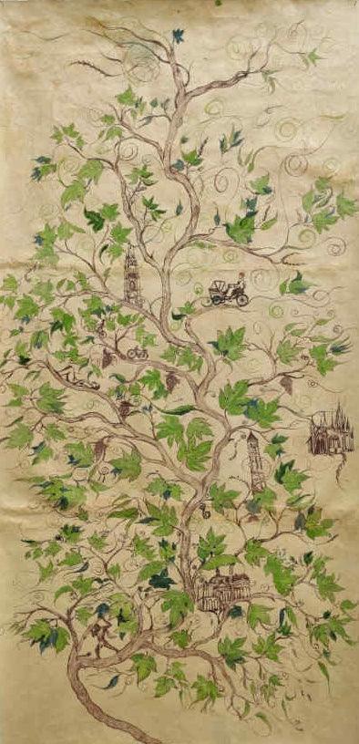 Nature watercolor painting titled 'A Delicate Tree', 70x30 inches, by artist Sunil Lohar on Rice Paper