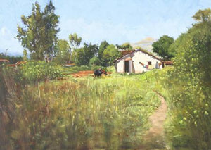 A Grange by Vivek Vadkar, Original Oil Landscape Painting on Canvas, Medium Horizontal Wall Art