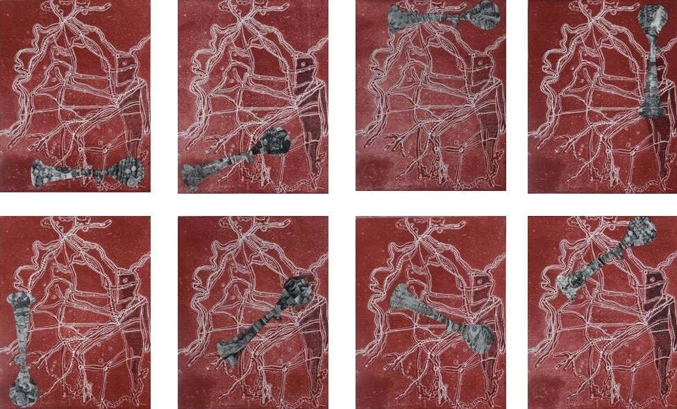 Abstract mixed media painting titled 'A Horn', 11x8 inches, by artist Intaz Ansari on Canson Board