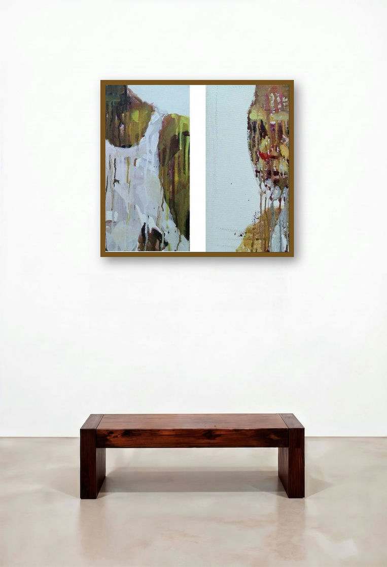 A Labour (Ephemeral Forms: A Diptych of Dripping Figures) by artist Amol Satre displayed in a Industrial Hotel Lobby