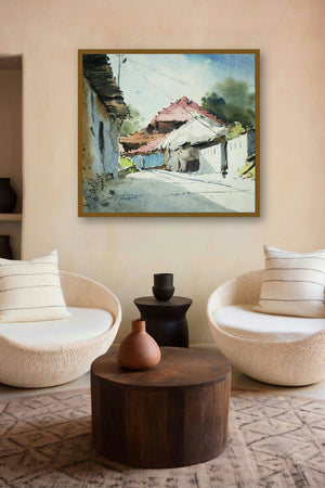 A Lane Of Mondha Village (Village Pathway) by artist Ghanshyam Dongarwar displayed in a Modern gallery