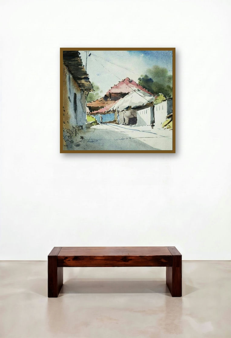 A Lane Of Mondha Village (Village Pathway) by artist Ghanshyam Dongarwar displayed in a Designer Home Office