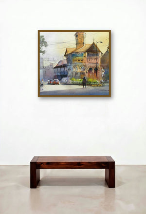 A Market Of Beauty (The Landmark) by artist Gulshan Achari displayed in a Art Deco Executive Office
