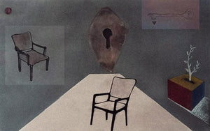 A Mystery To Deepen (The Key to Solitude) by Samruddhi Patil, Original Mixed Media Still-Life Painting on Paper, Small Horizontal Wall Art