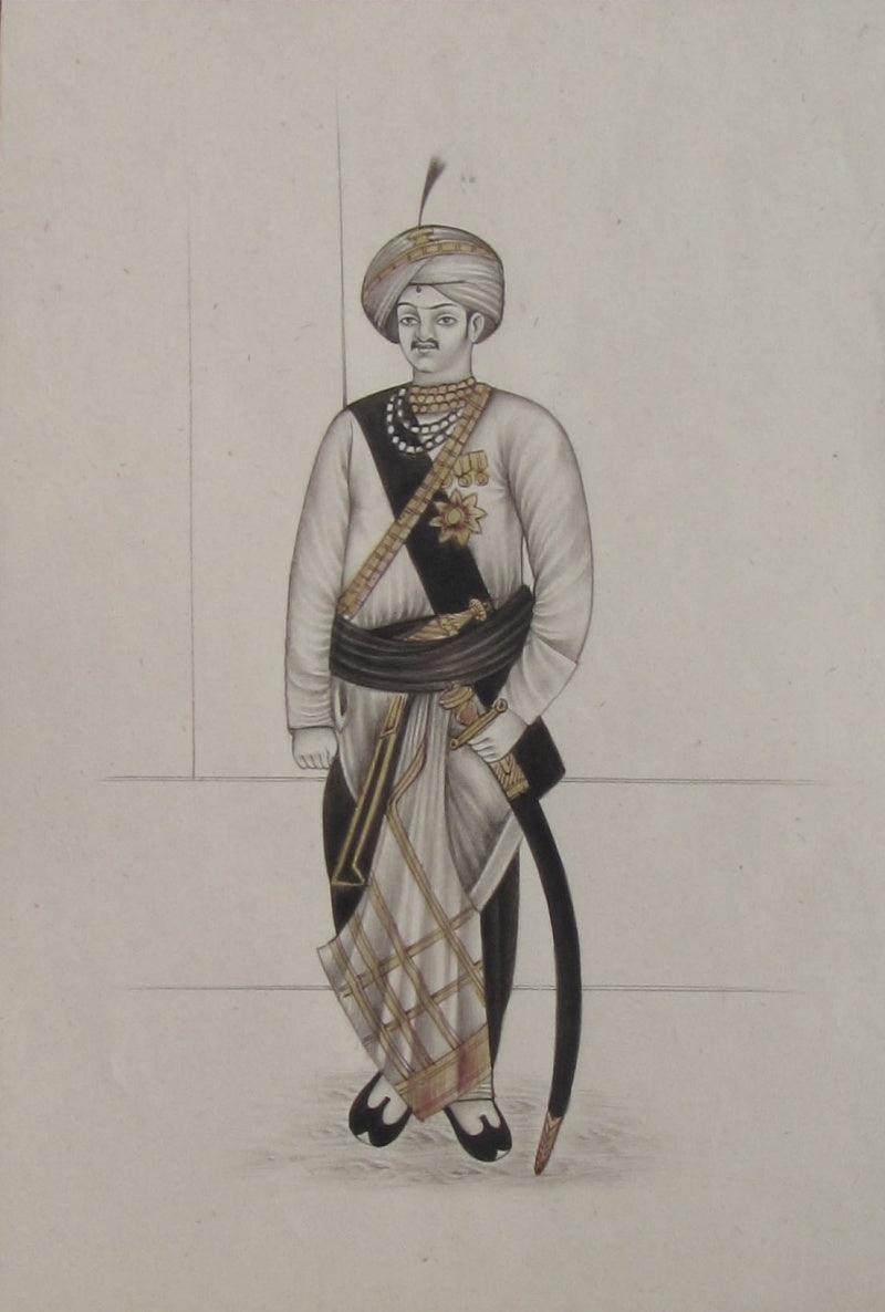 Figurative mughal traditional art titled 'A Rajput King With Sword', 8x6 inches, by artist Unknown on Paper