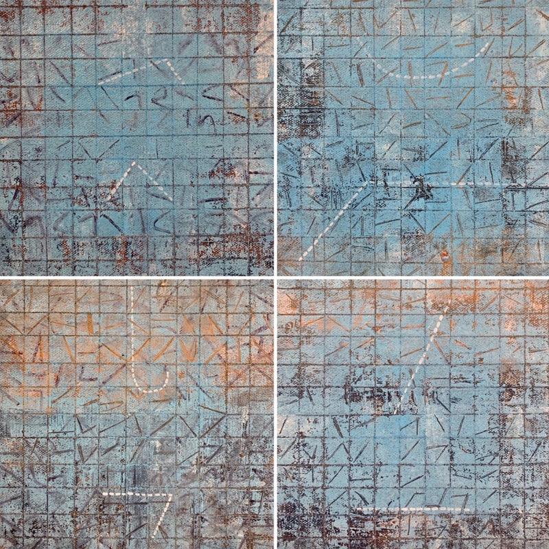 Abstract oil painting titled 'A Romance Of Many Dimension 8', 12x12 inches, by artist Harshit Bondre on Canvas