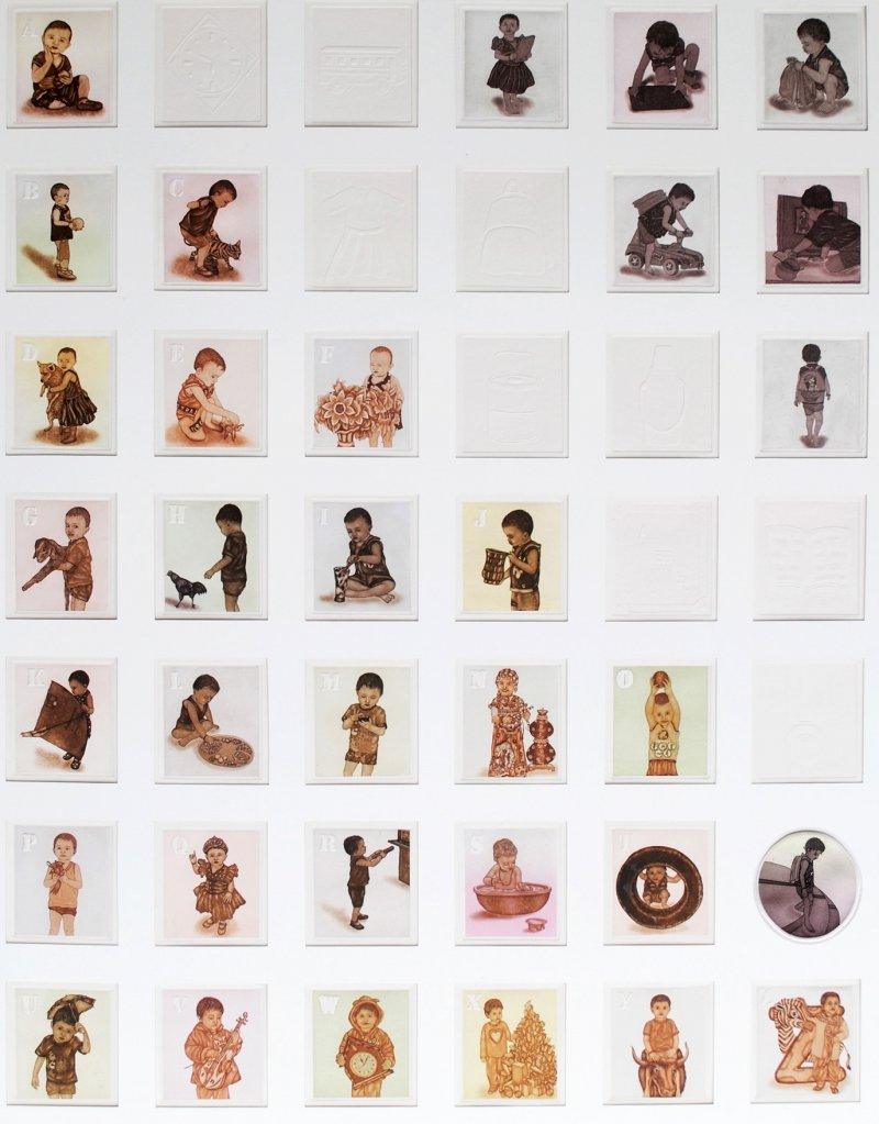 Toys etching drawing titled 'A To Z', 32x42 inches, by artist Sandeep Suneriya on Paper