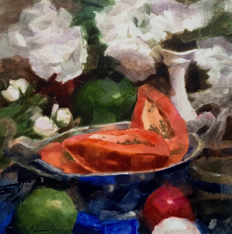 Aaj Rang Hai 4' still-life watercolor painting by artist Mohammad Yusuf, 12x12 inch, on paper