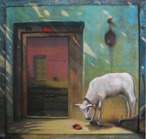 Aangan (Aangan (Courtyard)) by Gopal Pardeshi, Original Acrylic Cityscape Painting on Canvas, X-Large Square Wall Art