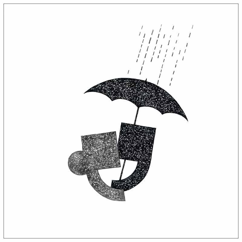 Commascape ink drawing titled 'Aawara', 12x12 inches, by artist Ashok Hinge on Paper