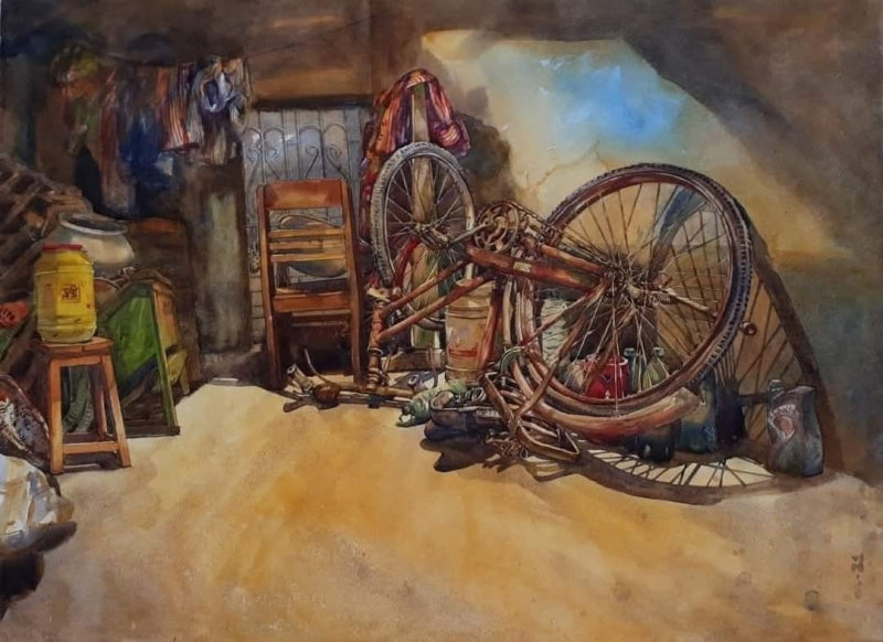 'Abandoned' still-life watercolor painting by artist Krishnapada Maity, 22x30 inch, on paper