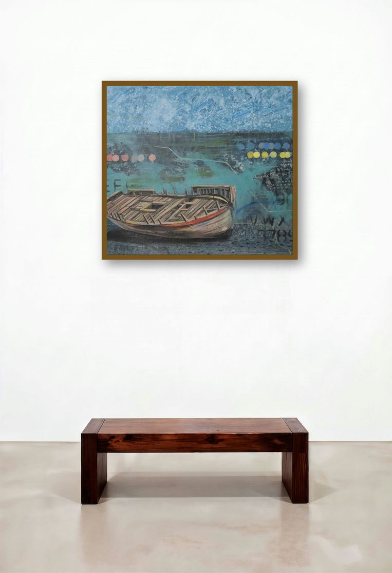 Abonded 2 (The Derelict) by artist Gopal Roy displayed in a Mid-Century Modern Executive Office