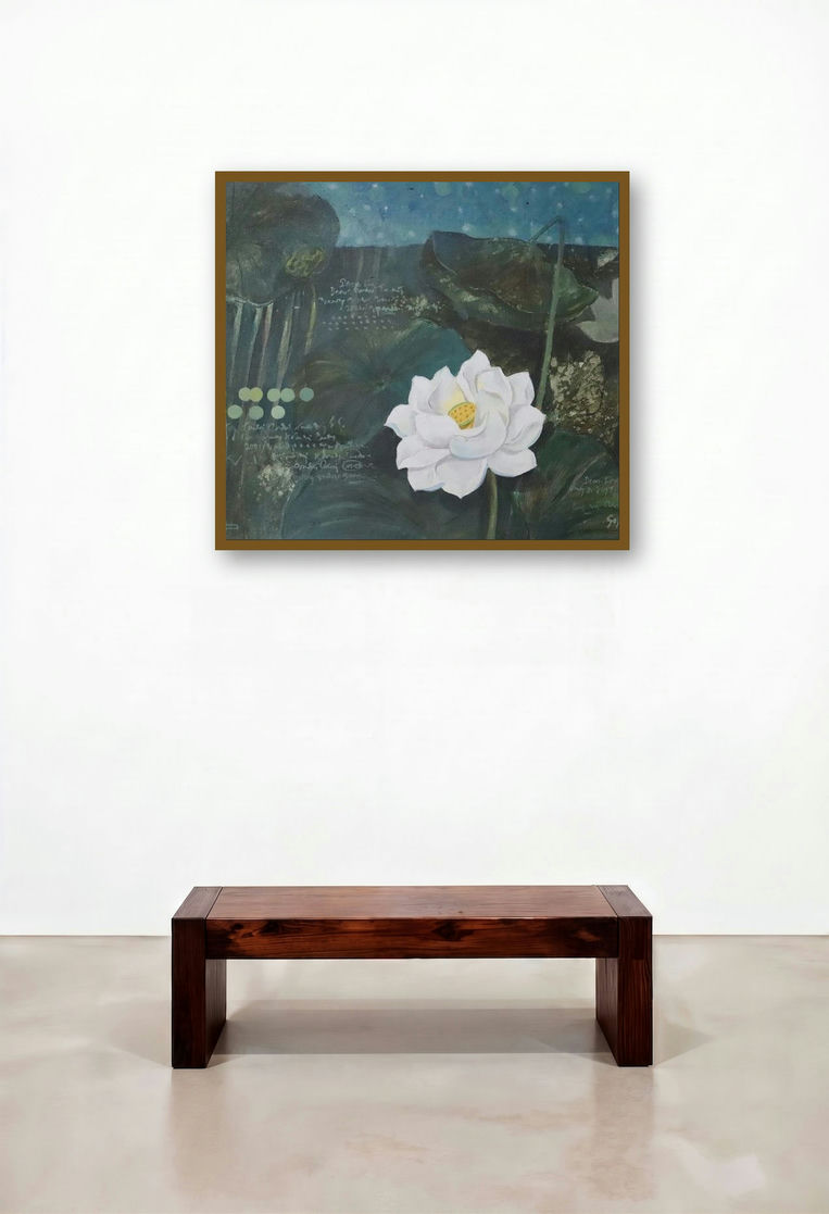 Abonded 3 (The Lotus in Bloom) by artist Gopal Roy displayed in a Rustic Dining Room