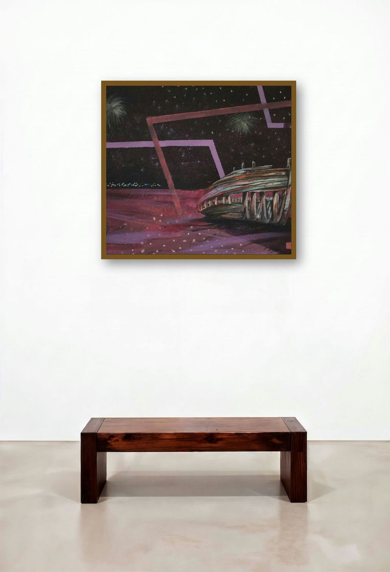 Abonded 5 (Stranded Ship) by artist Gopal Roy displayed in a Contemporary Living Room