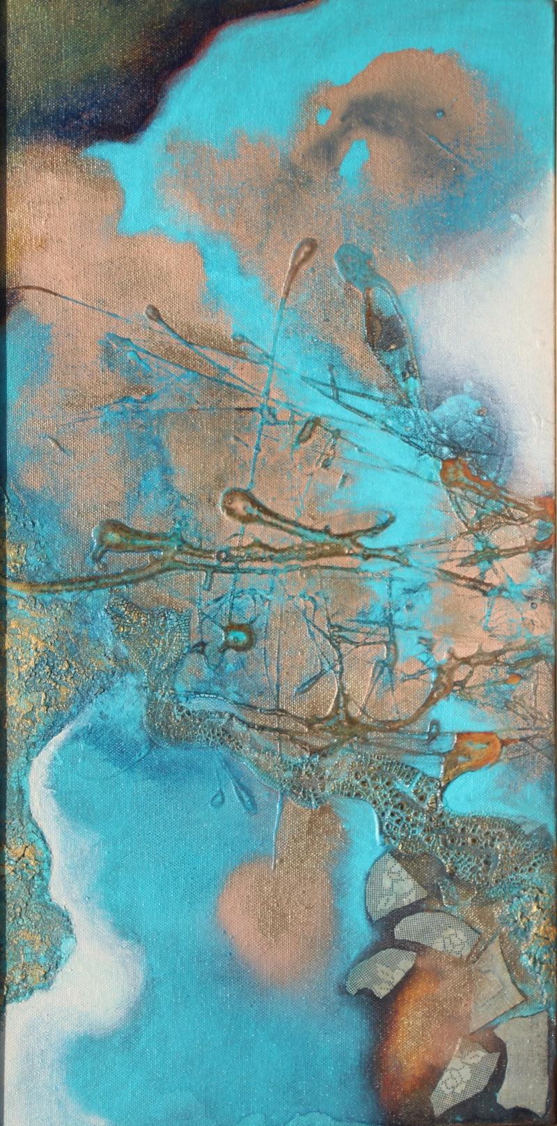 Abstract mixed-media painting titled 'About To Rain 1', 22x11 inch, by artist Ruchi Singhal on Canvas