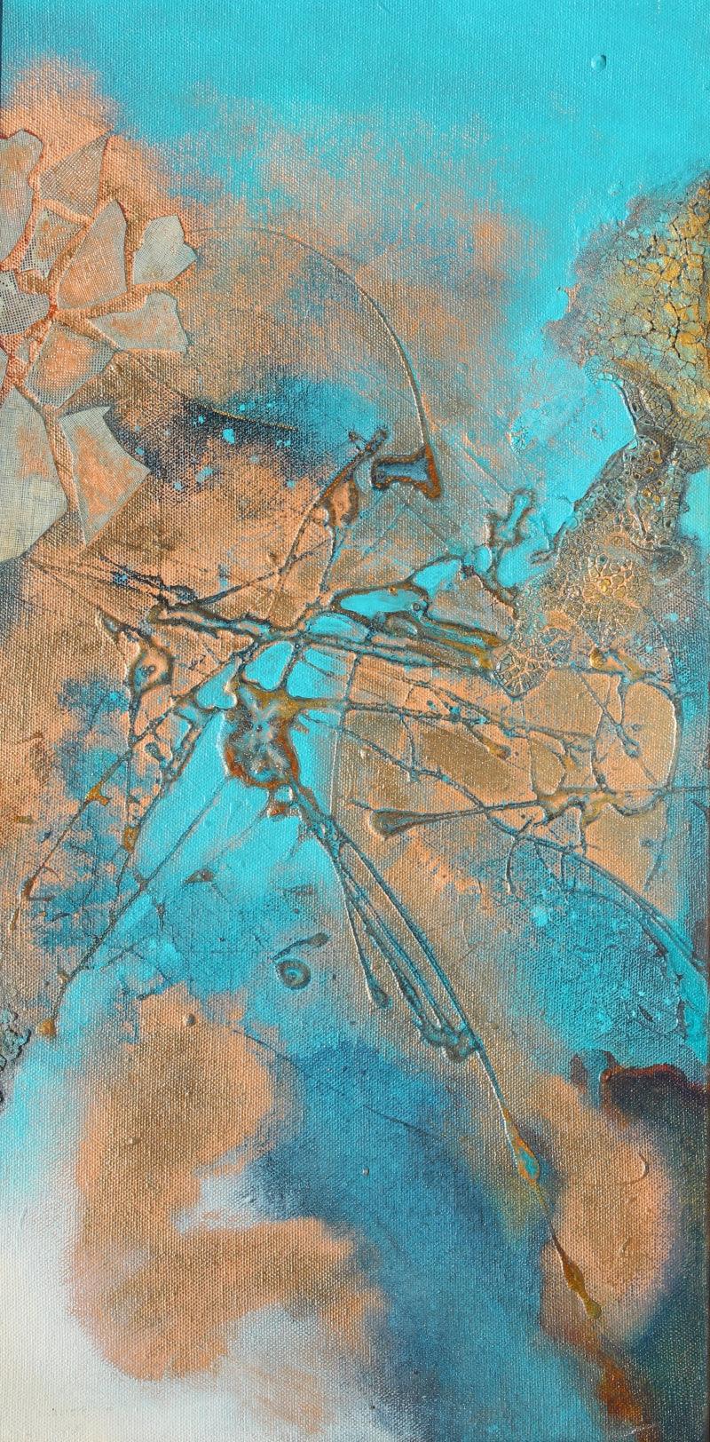 Abstract mixed-media painting titled 'About To Rain 2', 22x11 inch, by artist Ruchi Singhal on Canvas